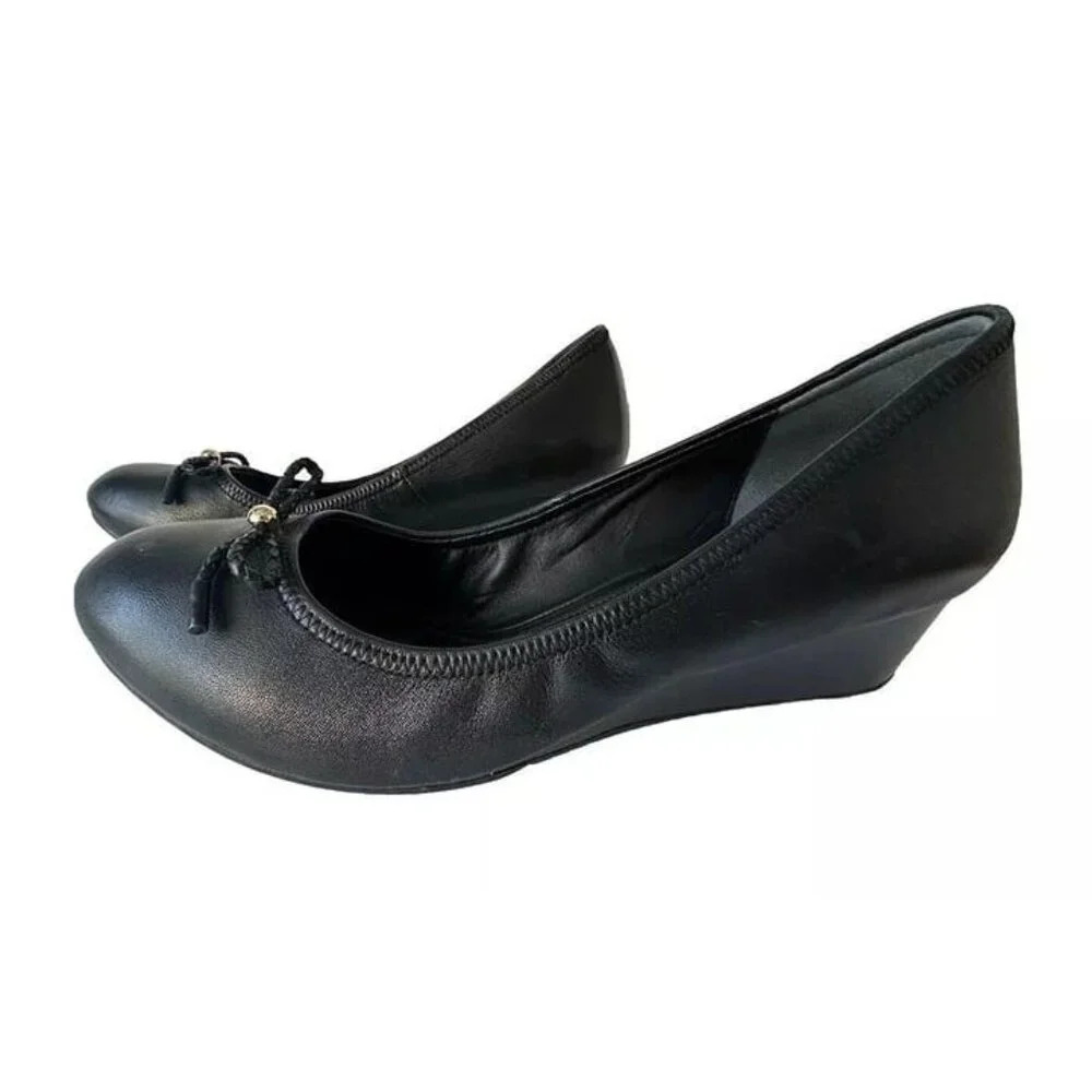 Cole Haan Black Leather Wedge Ballet Pumps